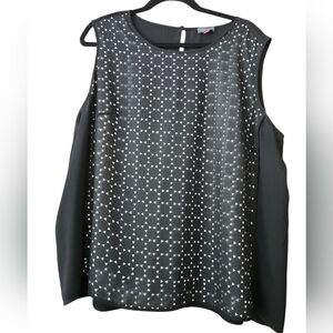 2X Vince Camuto Black and White Geometric Dynamic Fabric Sleeveless Blouse